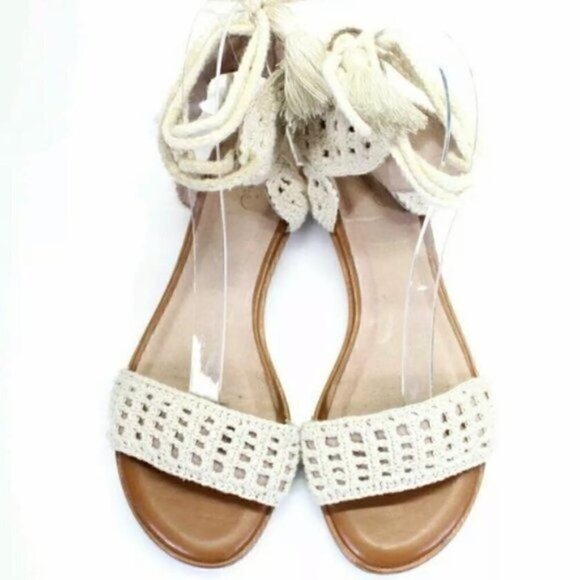 Joie Jolee Flat Sandal US 6 Crochet Ankle Tie Tassel Boho Spring Summer Vacation - Picture 4 of 15